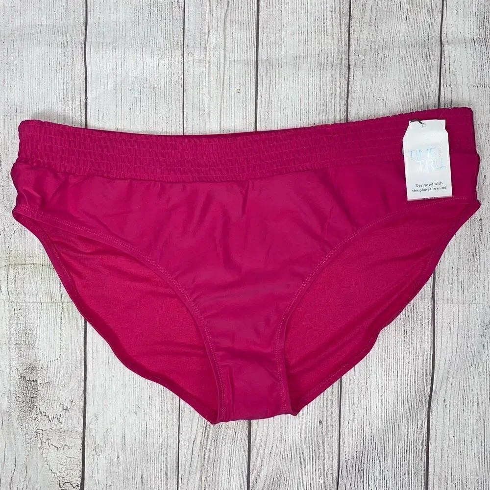 Time & Tru women 3X 24W-26W mid rise pull on bikini bottoms pink brand new